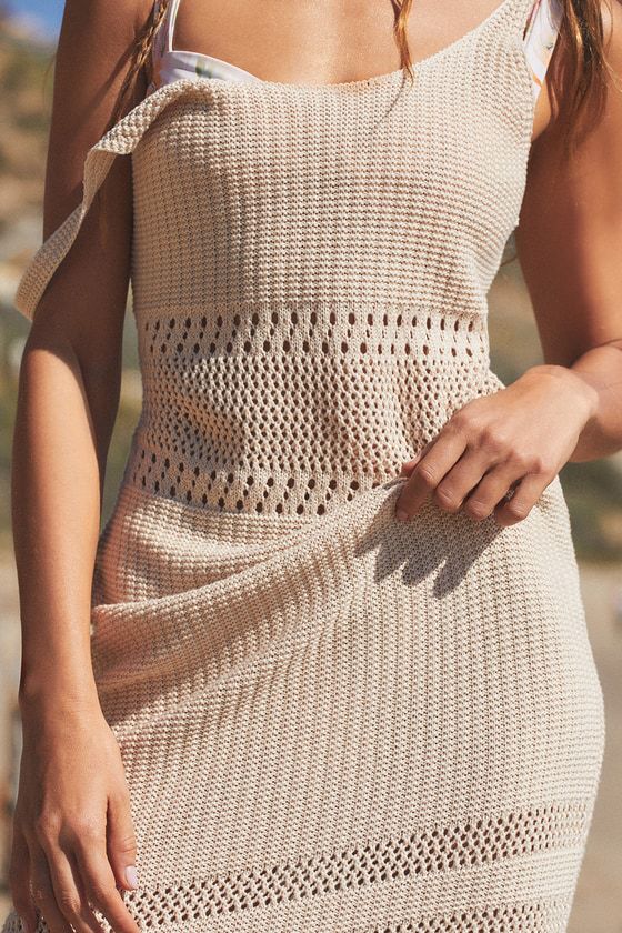Sleeveless Style Crochet Knit Wide Shoulder Vest Dress